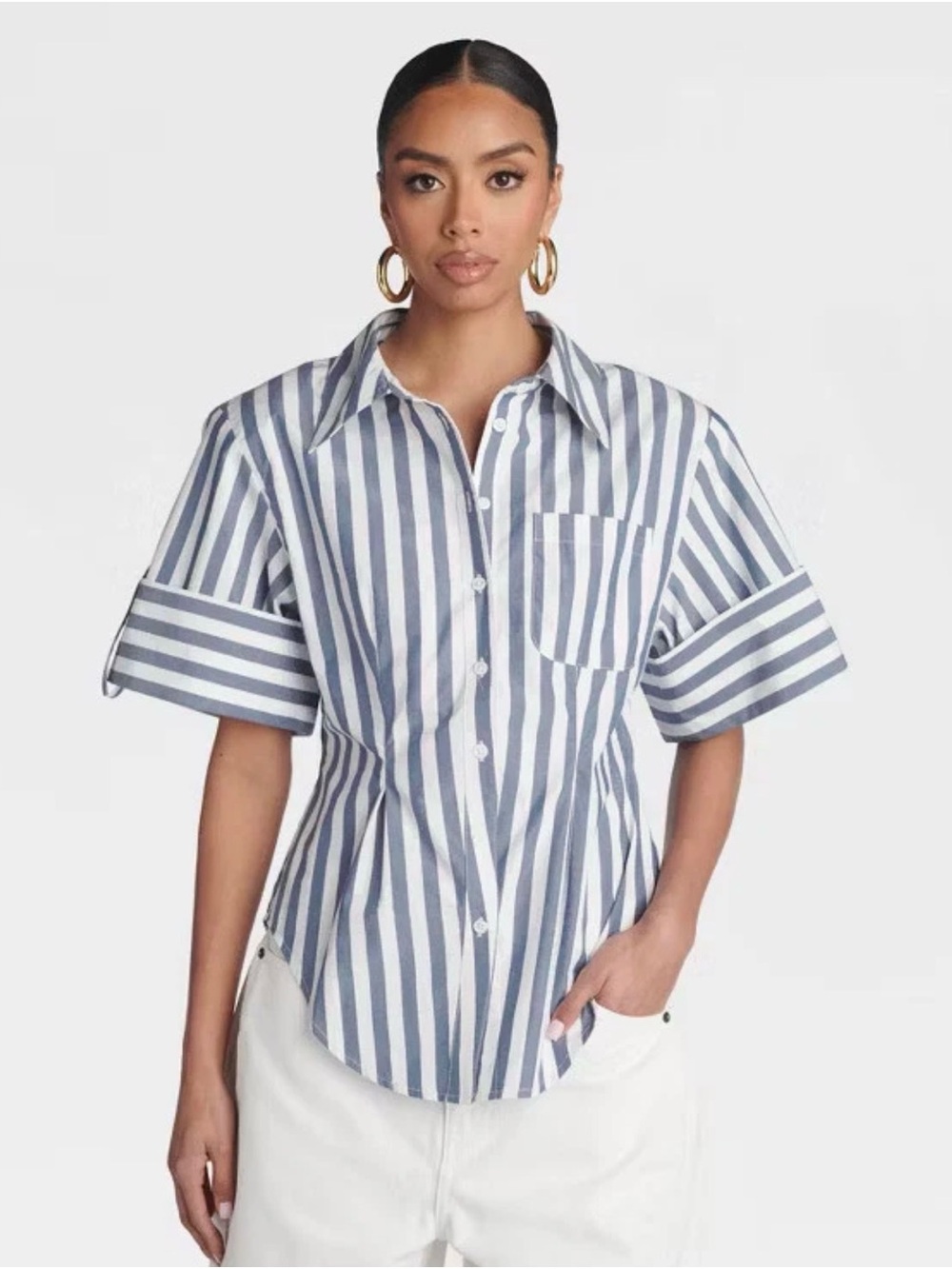 Blue and white striped shirt KBB by Kahlana hourglass button-down shirt Small